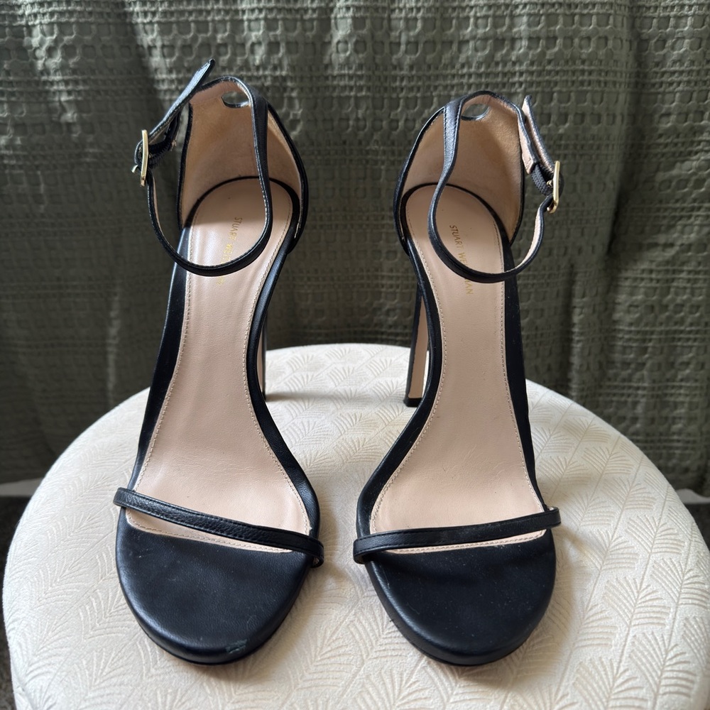Stuart Weitzman 6” Nudist Black Ankle-Strap High Heel Sandals - Women